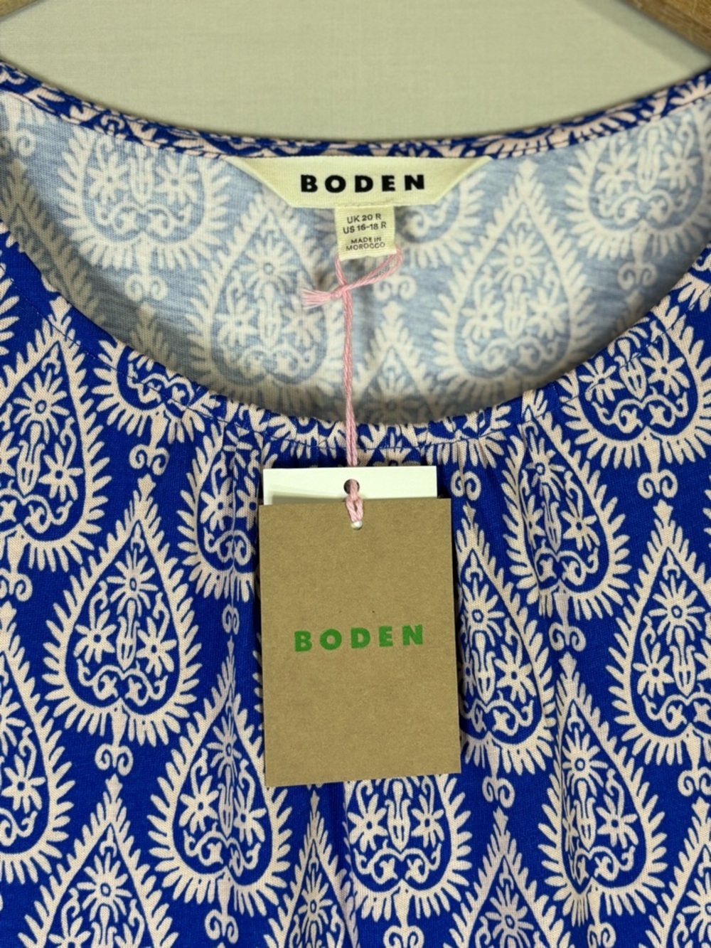 Boden Blue White Print Midi Dress US 16-18 Pockets Short Sleeve NWT - Picture 5 of 9
